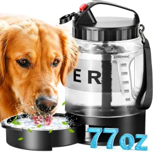 77oz Large Dog Water Bottle, Portable Dog Travel Water Dispenser with Pull-Out Bowl, Ideal for Hiking, Camping, Dog Parks, Leak-Proof BPA-Free Outdoor Dog Water Bottle for Large Dogs,Black