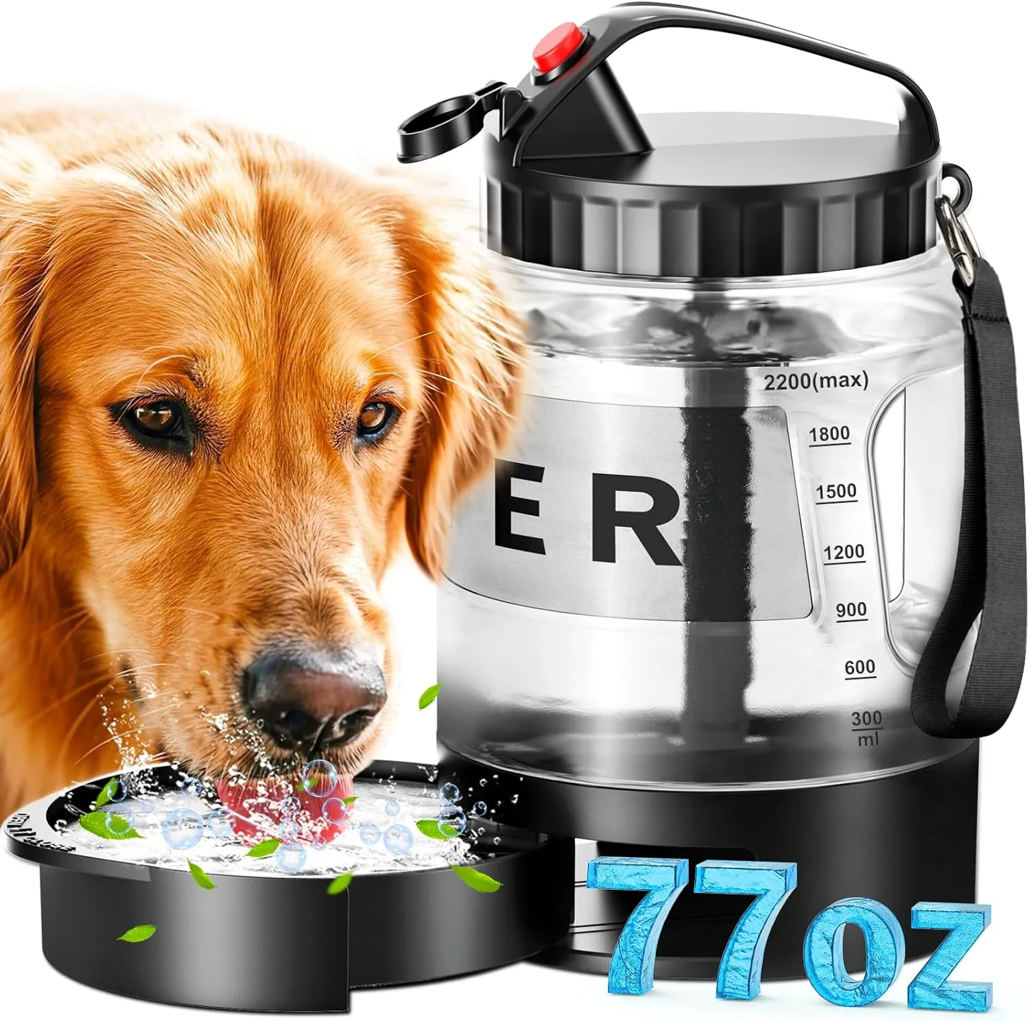 77oz Large Dog Water Bottle, Portable Dog Travel Water Dispenser with Pull-Out Bowl, Ideal for Hiking, Camping, Dog Parks, Leak-Proof BPA-Free Outdoor Dog Water Bottle for Large Dogs,Black