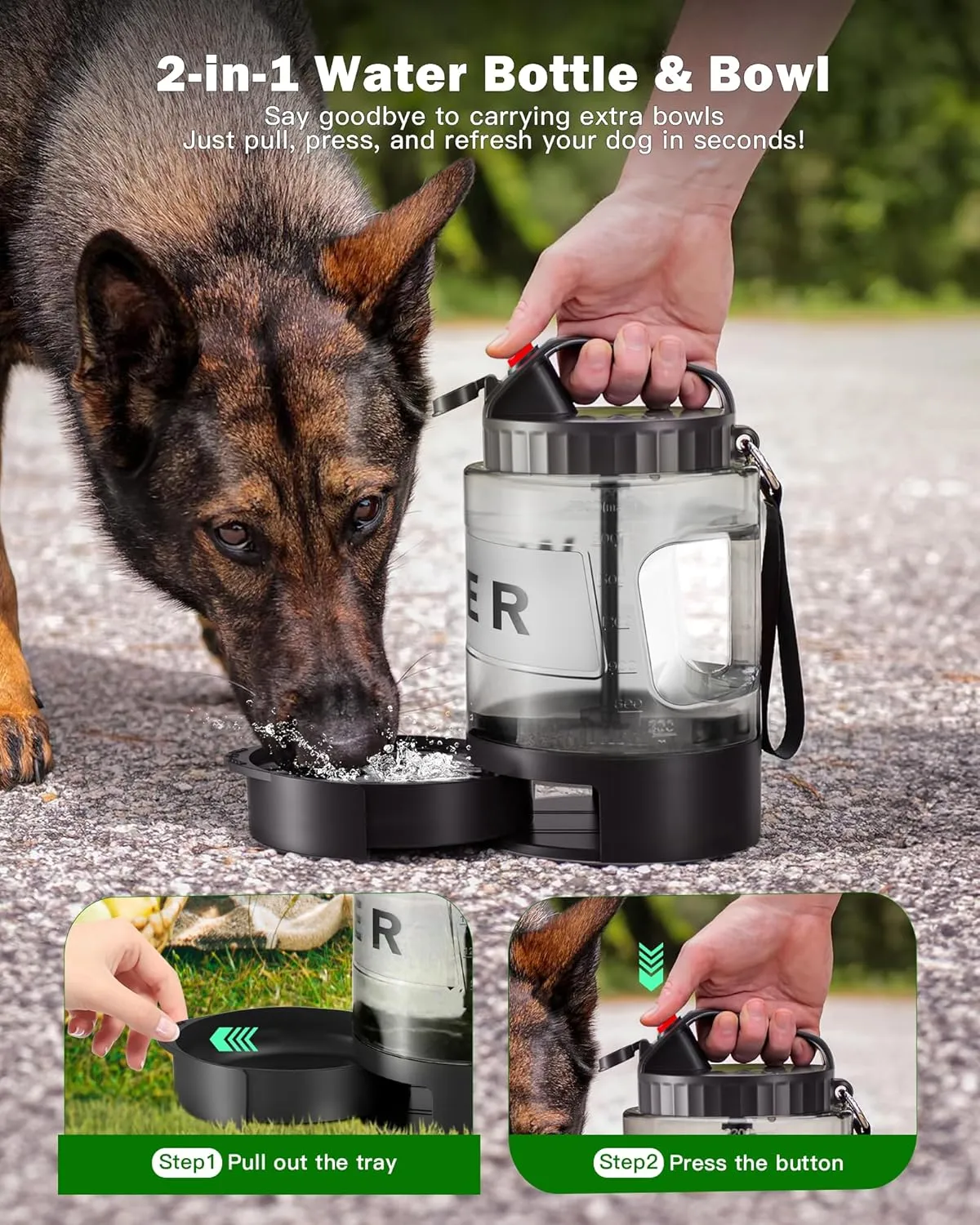 77oz Large Dog Water Bottle, Portable Dog Travel Water Dispenser with Pull-Out Bowl, Ideal for Hiking, Camping, Dog Parks, Leak-Proof BPA-Free Outdoor Dog Water Bottle for Large Dogs,Black