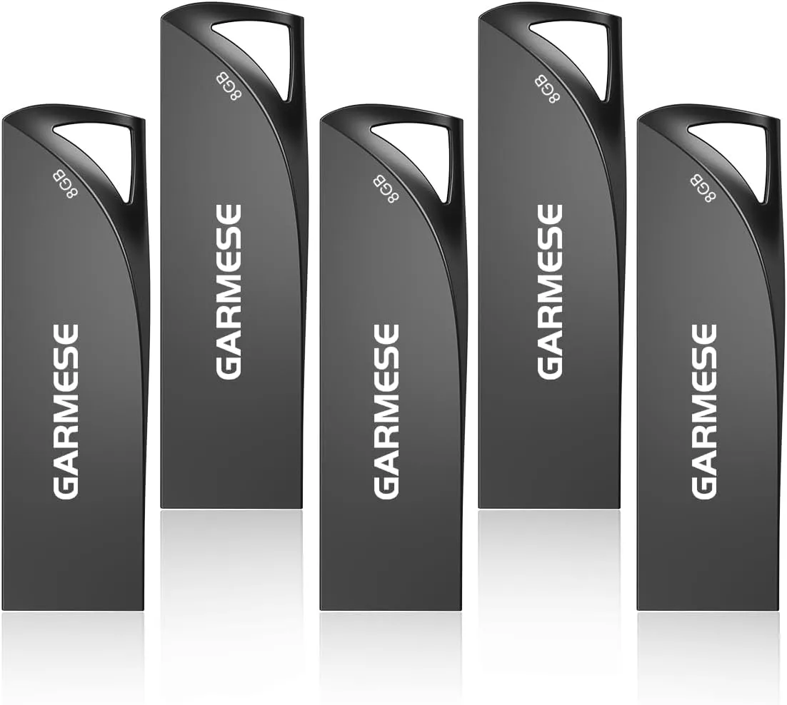8GB USB Flash Drive, 5 Pack Waterproof Metal USB Memory Stick Slim USB 2.0 Flash Drive, Portable Thumb Drive Pen Drive with Keychain Hole, Stylish Jump Drive for Computer/Car/Smart TV (Black)