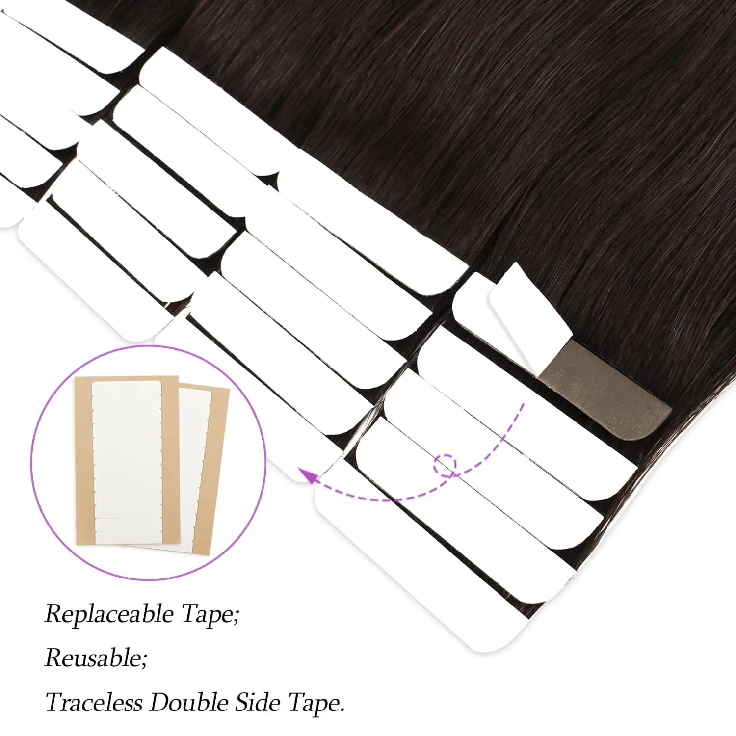 ABH AmazingBeauty Hair Hair Semi-permanent Tape Attached Real Remi/Remy Human Tape in Hair Extension 50g/20pcs Invisible Seamless Reusable Skin Weft Off Black Color 1B 14 Inch