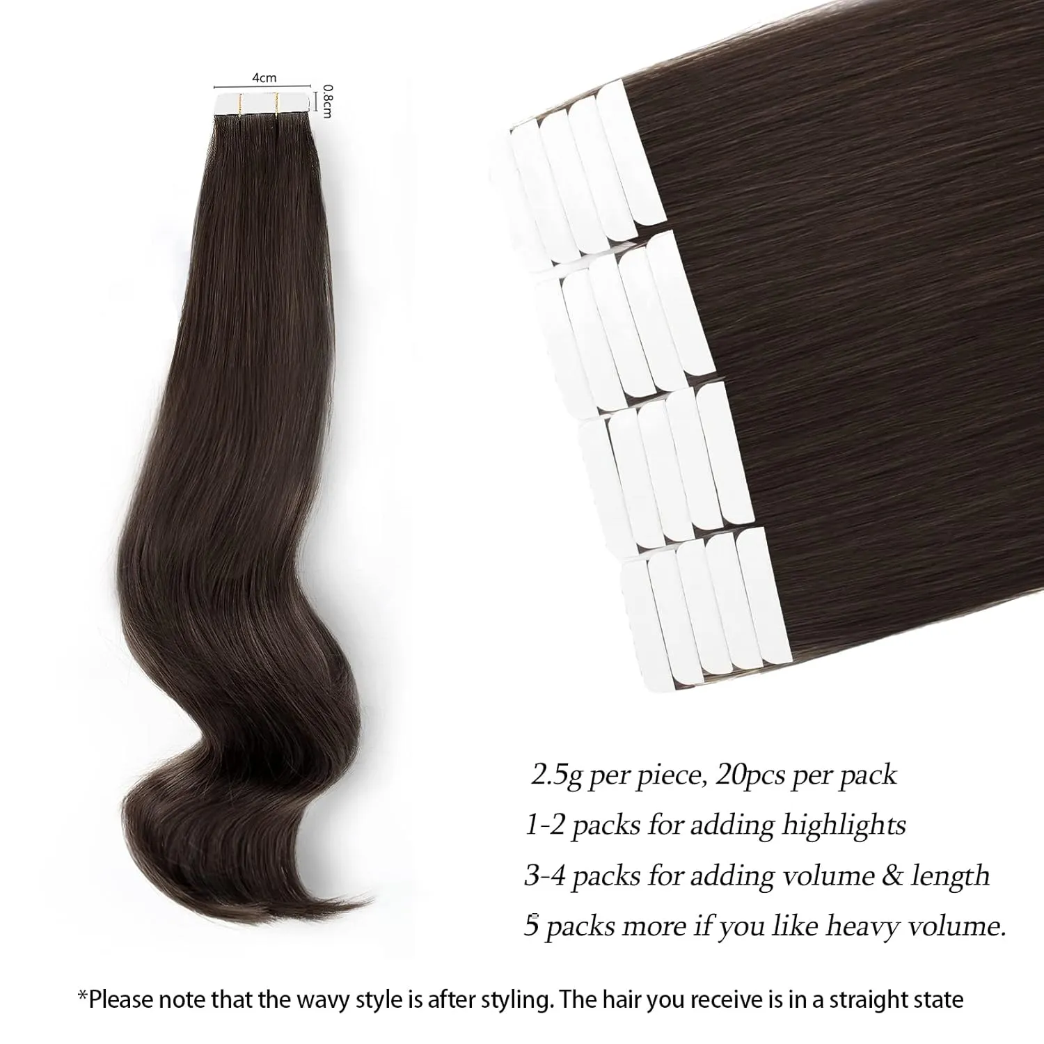 ABH AmazingBeauty Hair Hair Semi-permanent Tape Attached Real Remi/Remy Human Tape in Hair Extension 50g/20pcs Invisible Seamless Reusable Skin Weft Off Black Color 1B 14 Inch