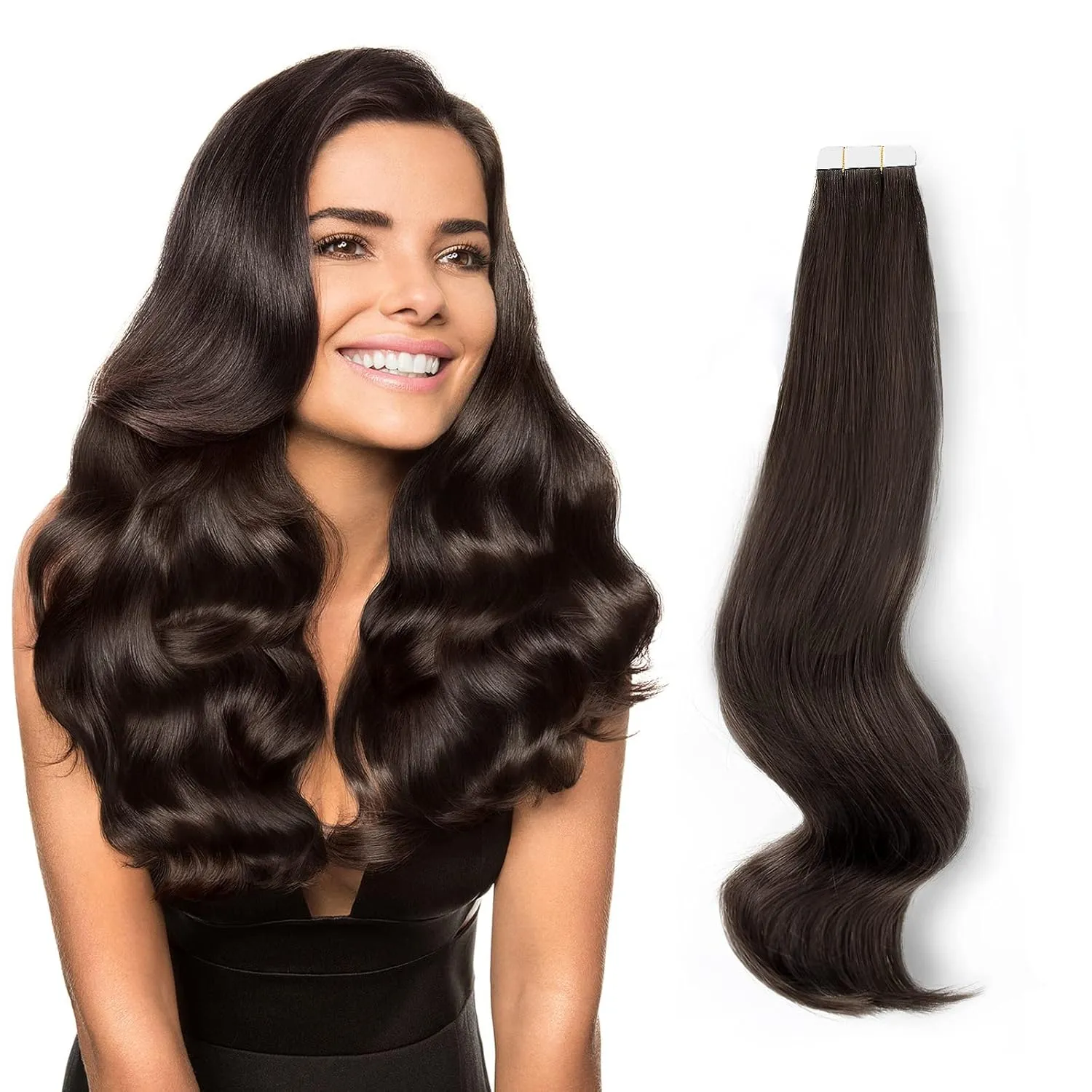 ABH AmazingBeauty Hair Hair Semi-permanent Tape Attached Real Remi/Remy Human Tape in Hair Extension 50g/20pcs Invisible Seamless Reusable Skin Weft Off Black Color 1B 14 Inch