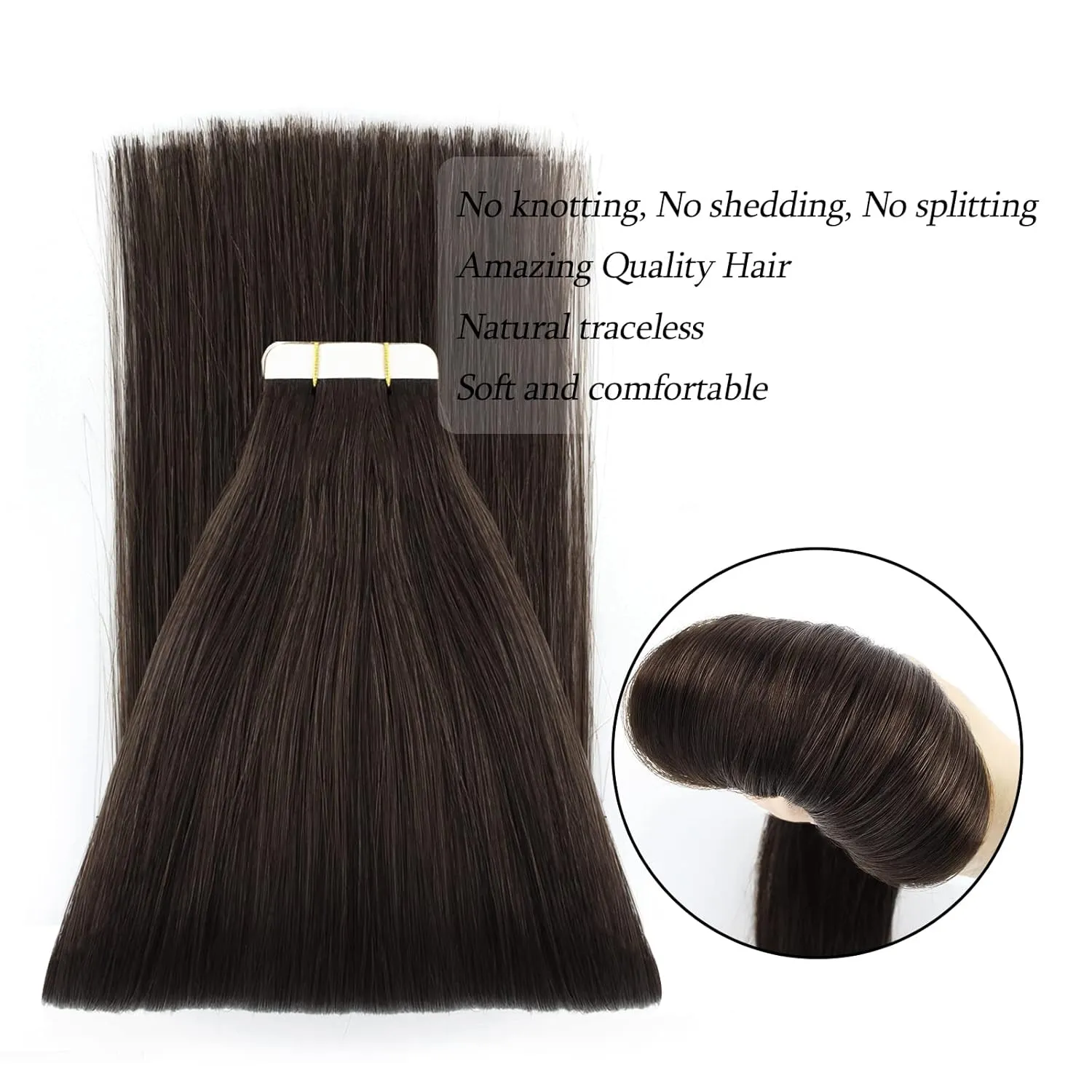 ABH AmazingBeauty Hair Hair Semi-permanent Tape Attached Real Remi/Remy Human Tape in Hair Extension 50g/20pcs Invisible Seamless Reusable Skin Weft Off Black Color 1B 14 Inch