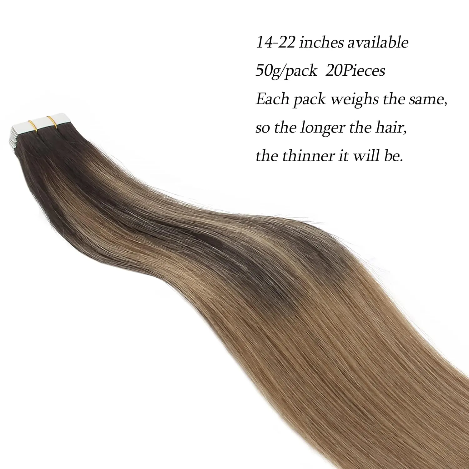 ABH AMAZINGBEAUTY HAIR Semi-permanent Balayage Tape in Hair Extensions, Remy Human Hair, 20 Pieces 50 Grams, Balayage Dark Brown Fading into Chestnut Brown B2-6, 16 Inch