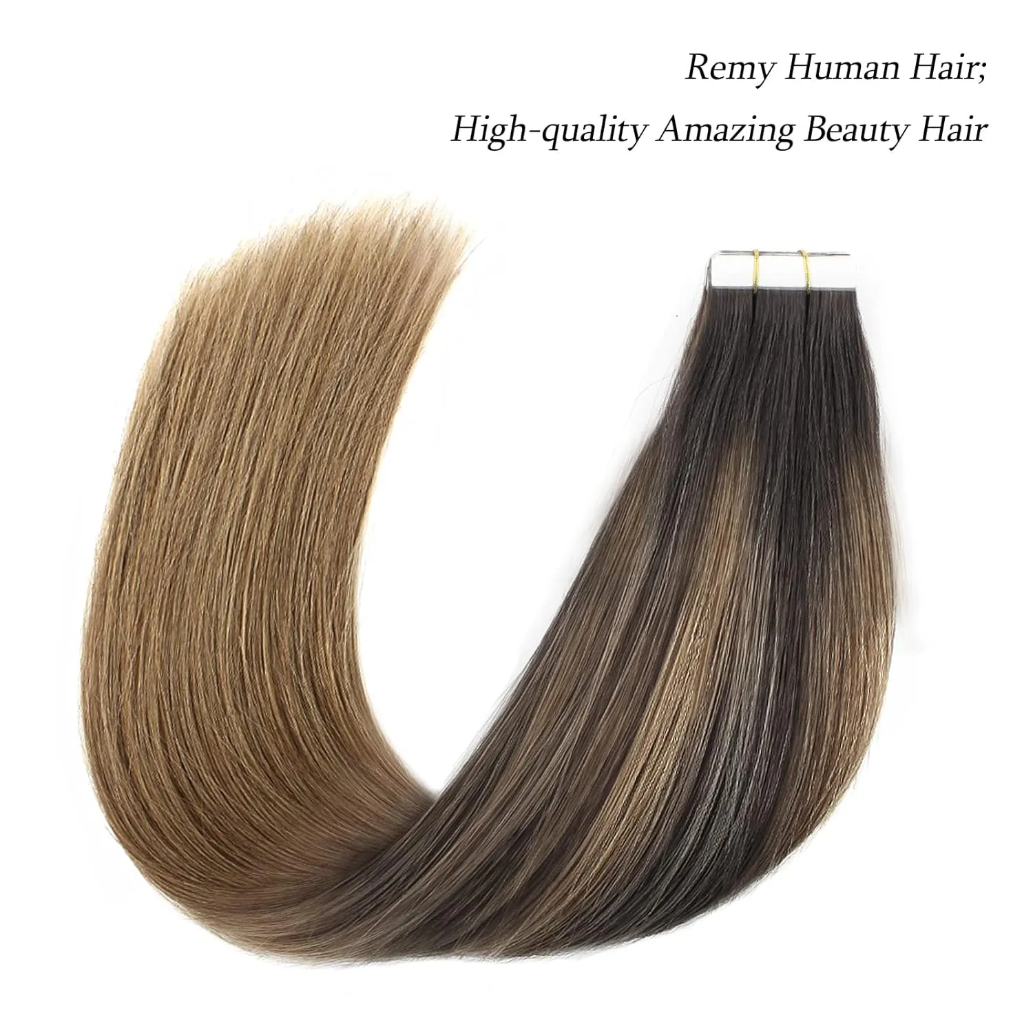 ABH AMAZINGBEAUTY HAIR Semi-permanent Balayage Tape in Hair Extensions, Remy Human Hair, 20 Pieces 50 Grams, Balayage Dark Brown Fading into Chestnut Brown B2-6, 16 Inch