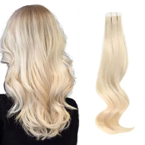 ABH AmazingBeauty Hair Tape in Hair Extensions Real Human Hair 50G Platinum Ash Blonde Human Hair Tape ins 60# Skin Weft Blonde Tape in Extensions Human Hair for Women 20Pcs 16 Inch