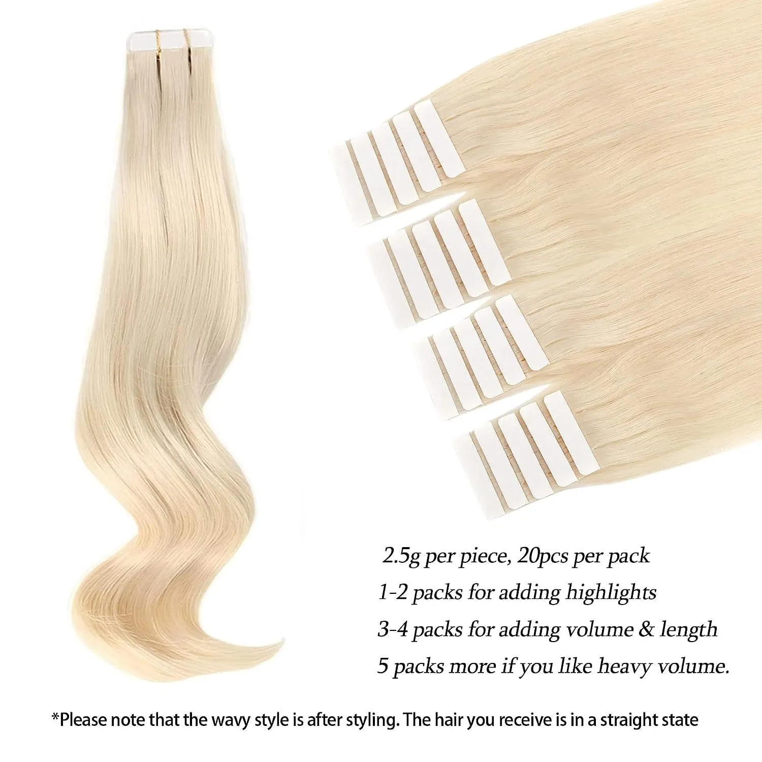 ABH AmazingBeauty Hair Tape in Hair Extensions Real Human Hair 50G Platinum Ash Blonde Human Hair Tape ins 60# Skin Weft Blonde Tape in Extensions Human Hair for Women 20Pcs 16 Inch