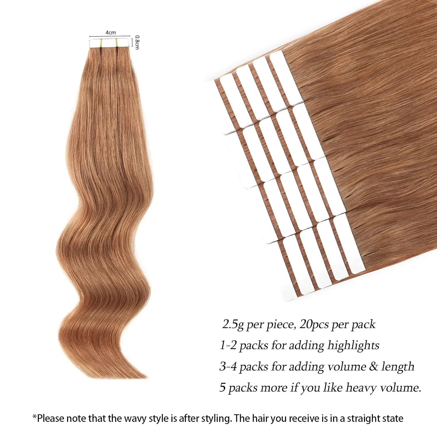 ABH AMAZINGBEAUTY HAIR Virgin Remy Human Hair Extension Tape in Remy Glue in Skin Weft Tape Hair Extensions Attached Invisible Seamless Reusable Medium Aubum 30g 20pcs 30# 12 Inch