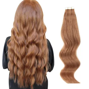 ABH AMAZINGBEAUTY HAIR Virgin Remy Human Hair Extension Tape in Remy Glue in Skin Weft Tape Hair Extensions Attached Invisible Seamless Reusable Medium Aubum 30g 20pcs 30# 12 Inch