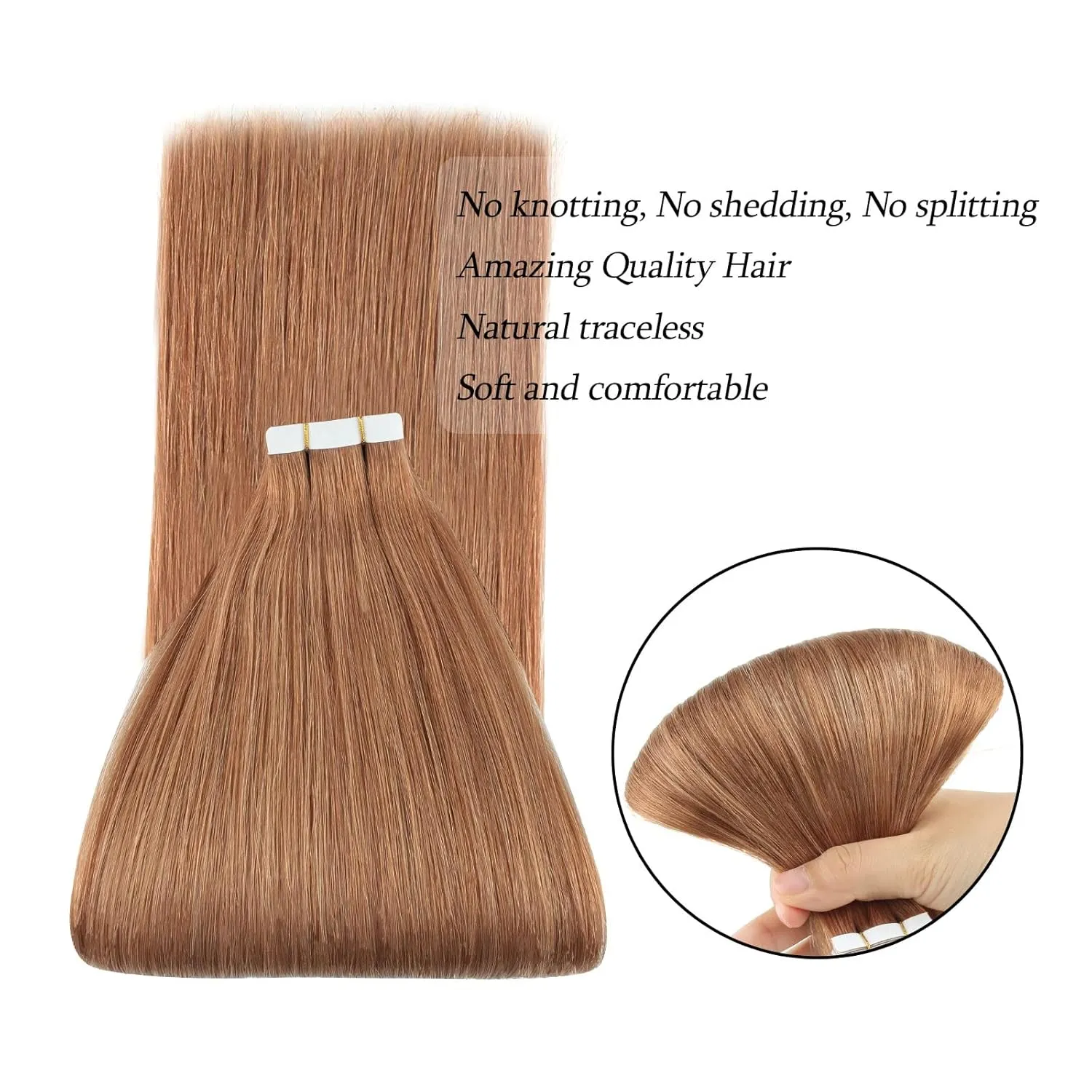 ABH AMAZINGBEAUTY HAIR Virgin Remy Human Hair Extension Tape in Remy Glue in Skin Weft Tape Hair Extensions Attached Invisible Seamless Reusable Medium Aubum 30g 20pcs 30# 12 Inch