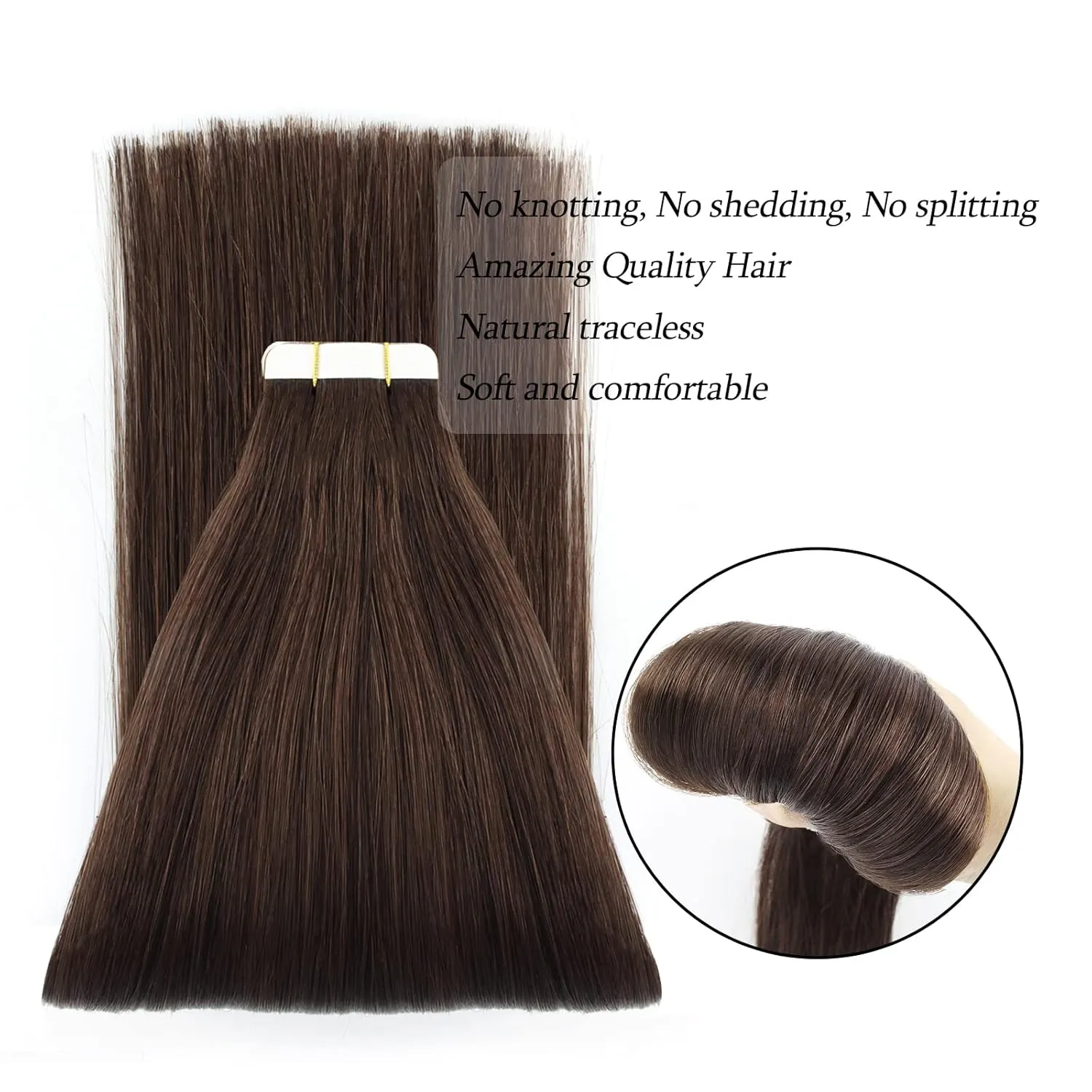 ABH AmazingBeauty Tape in Hair Extensions Human Hair Semi-permanent Tape Attached Real Remy Tape ins 50g 20pcs Invisible Seamless Reusable Skin Weft Dark Brown Color 2 16 Inch