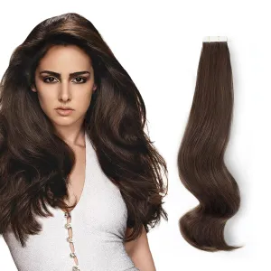 ABH AmazingBeauty Tape in Hair Extensions Human Hair Semi-permanent Tape Attached Real Remy Tape ins 50g 20pcs Invisible Seamless Reusable Skin Weft Dark Brown Color 2 16 Inch