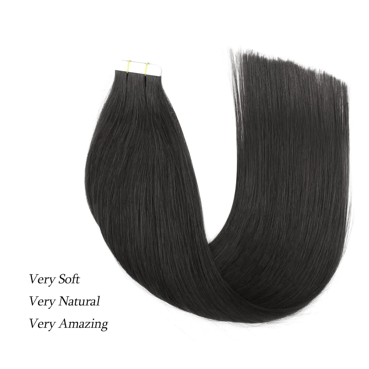 ABH AmazingBeauty Tape in Hair Extensions Semi-Permanent Pre-taped Black Tape Extensions Real Remy Human Skin Weft, Invisible, Seamless and Reusable, 50g 20pcs, Jet Black Color 1, 14 Inch