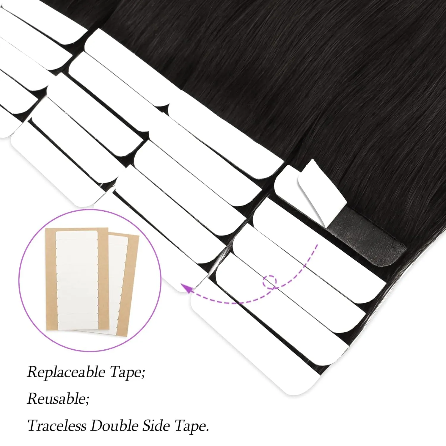 ABH AmazingBeauty Tape in Hair Extensions Semi-Permanent Pre-taped Black Tape Extensions Real Remy Human Skin Weft, Invisible, Seamless and Reusable, 50g 20pcs, Jet Black Color 1, 14 Inch
