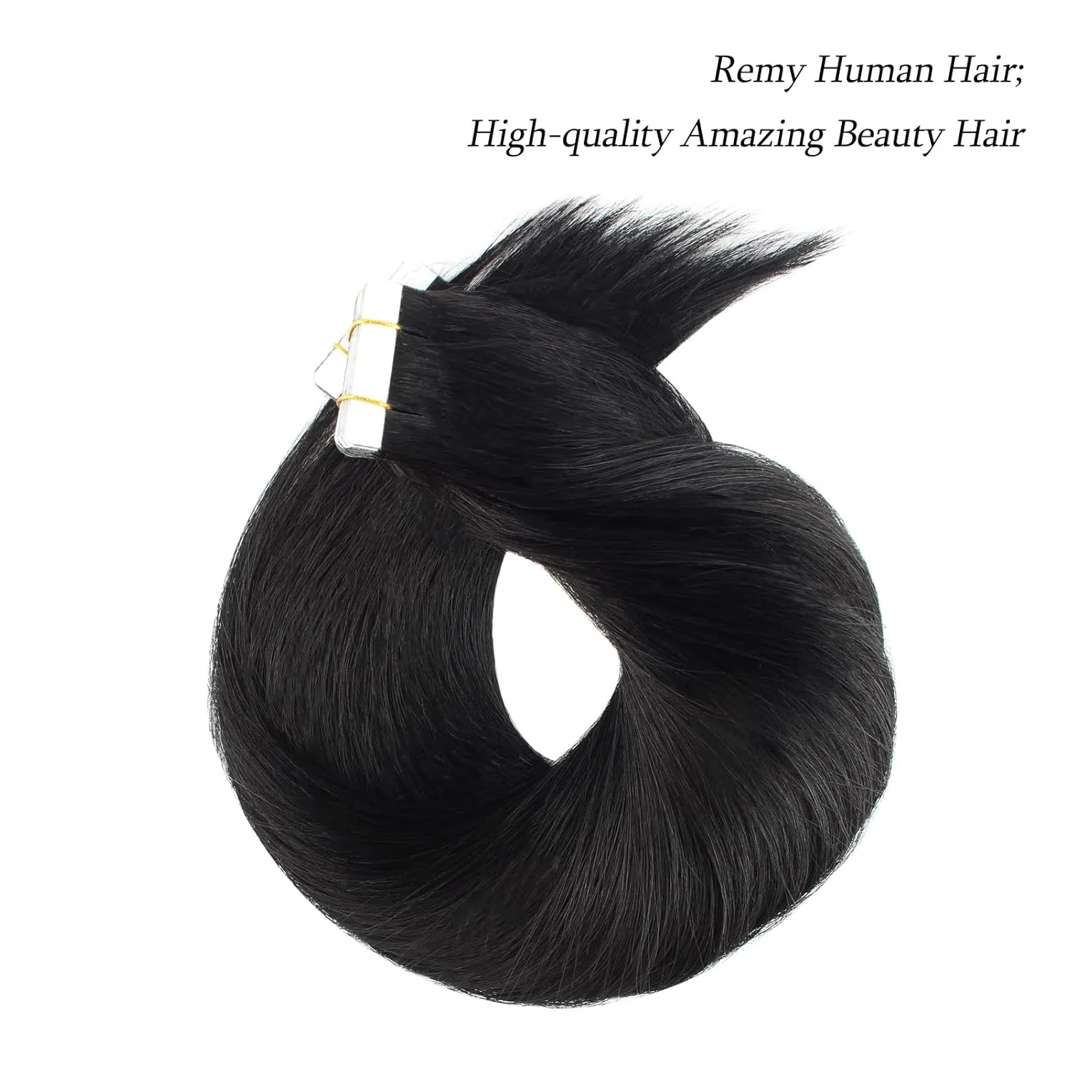 ABH AmazingBeauty Tape in Hair Extensions Semi-Permanent Pre-taped Black Tape Extensions Real Remy Human Skin Weft, Invisible, Seamless and Reusable, 50g 20pcs, Jet Black Color 1, 14 Inch
