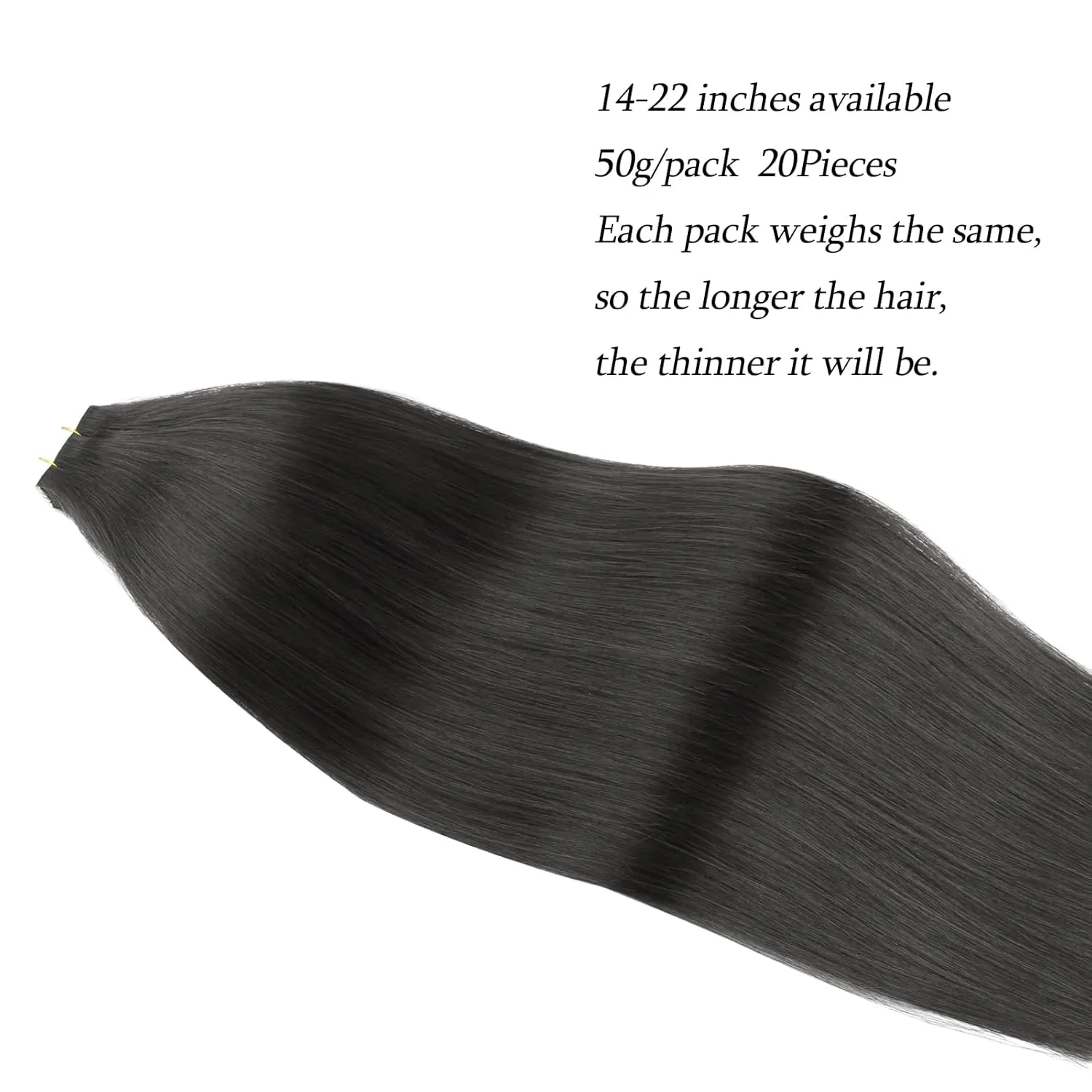 ABH AmazingBeauty Tape in Hair Extensions Semi-Permanent Pre-taped Black Tape Hair Real Remy Human Hair Skin Weft, Invisible, Seamless and Reusable, 50g 20pcs, Jet Black Color 1, 16 Inch