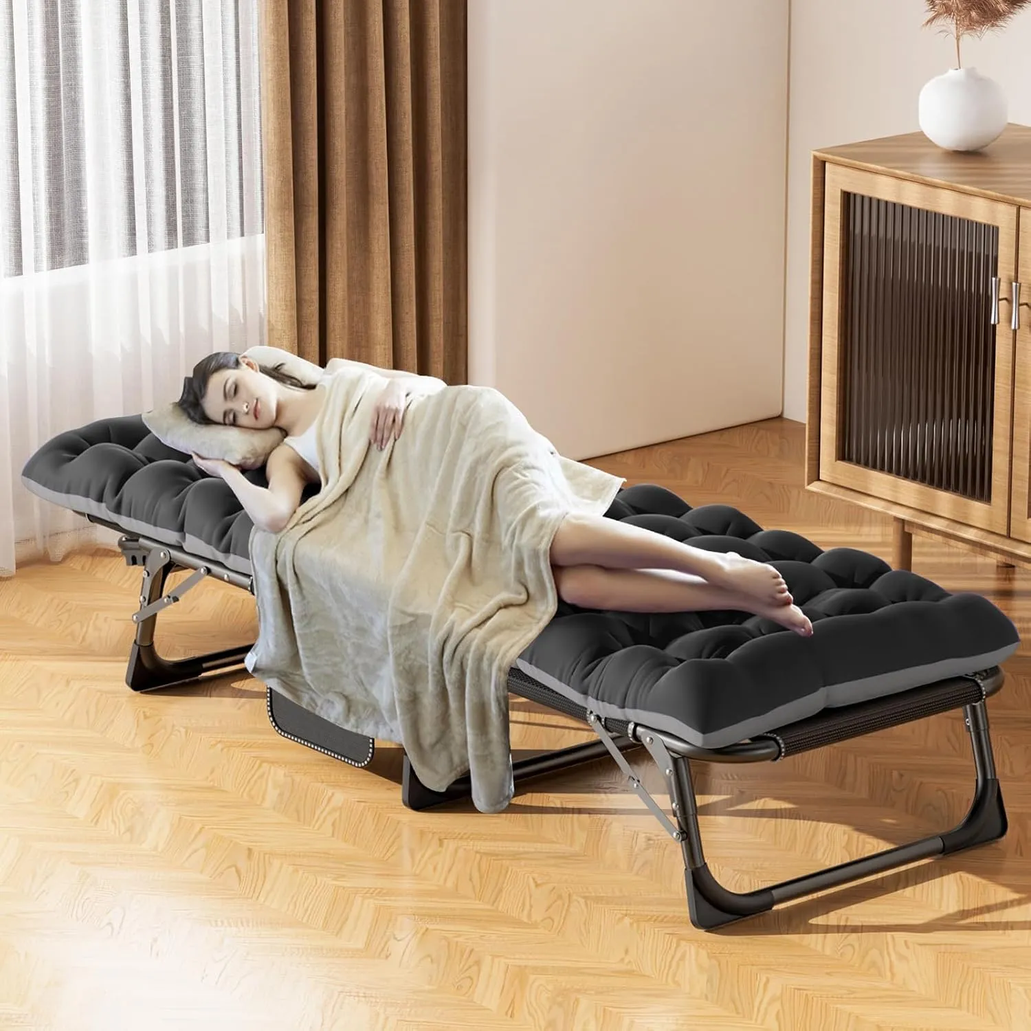 ABORON Foldable Camping Cots for Adults, Double Layer 1200D 500lb Loading Cot for Sleeping, Heavy Duty Guest Bed with Mattress Carrying Bag
