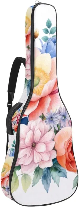 Acoustic Guitar Gig Bag 1 cm Thick Padding, Waterproof Electric Guitar Bag 40-42 Inch Guitar Case Backpack with Dual Shoulder Strap, Colorful Floral Composition
