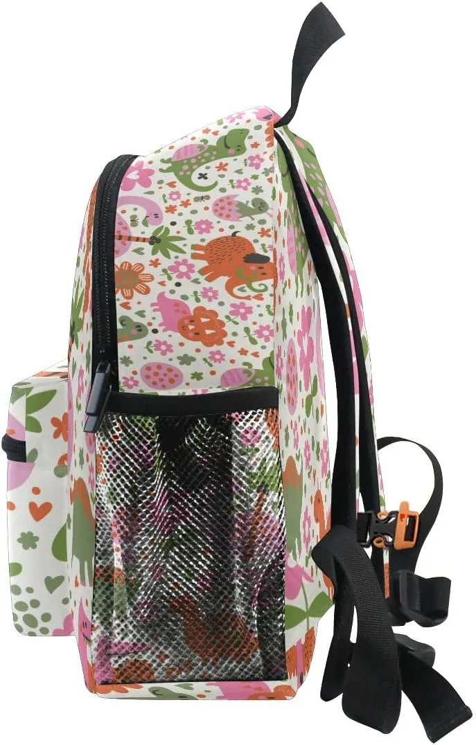 Aflyko Custom Name Cartoon Dino Pink Green Kids Backpack Personalized Daycare Bookbag Kindergarten Daypack for Toddler Girls Boys 10" × 4" × 12"