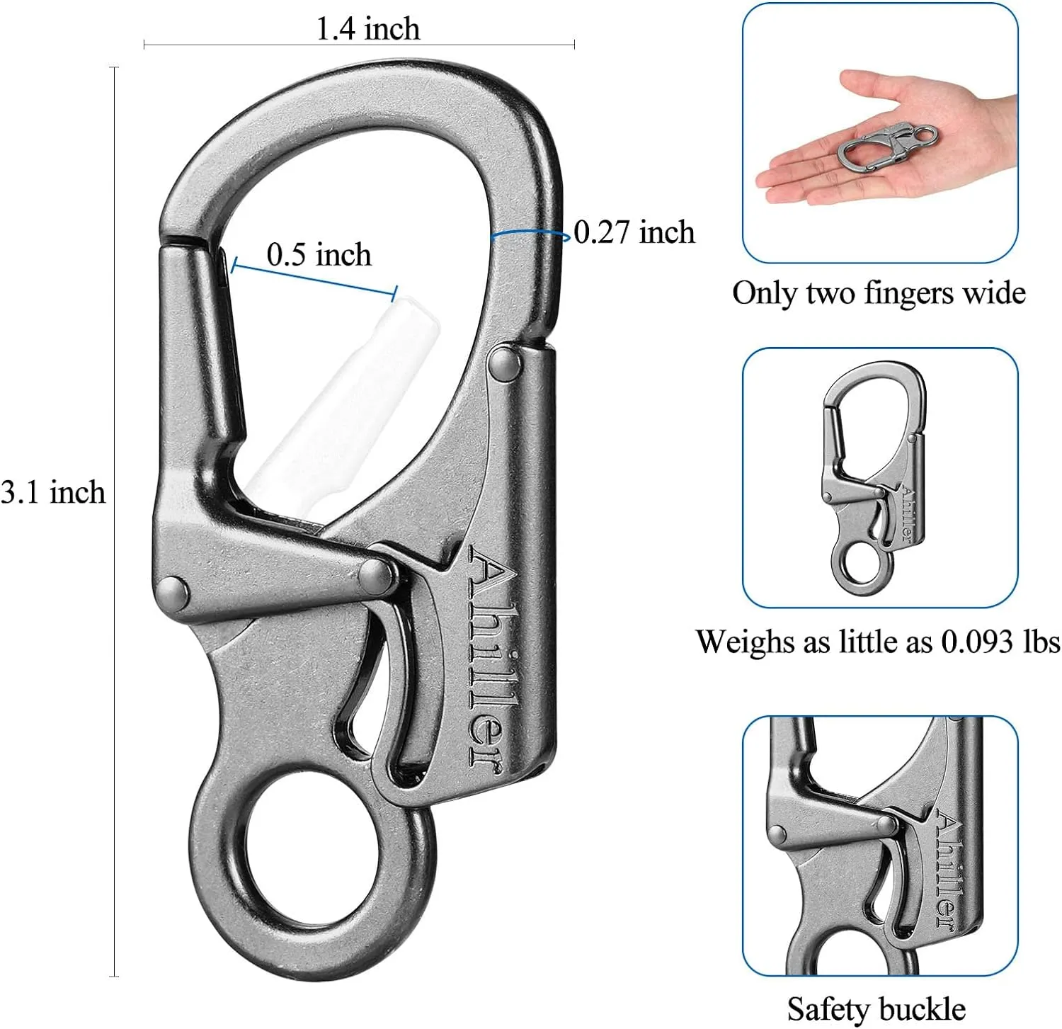 Ahiller Carabiner Clip, Double Anti-Misopening Locking Design, 3" Zinc Alloy Heavy Keychain for Outdoor Camping Hiking, Key Ring Clip