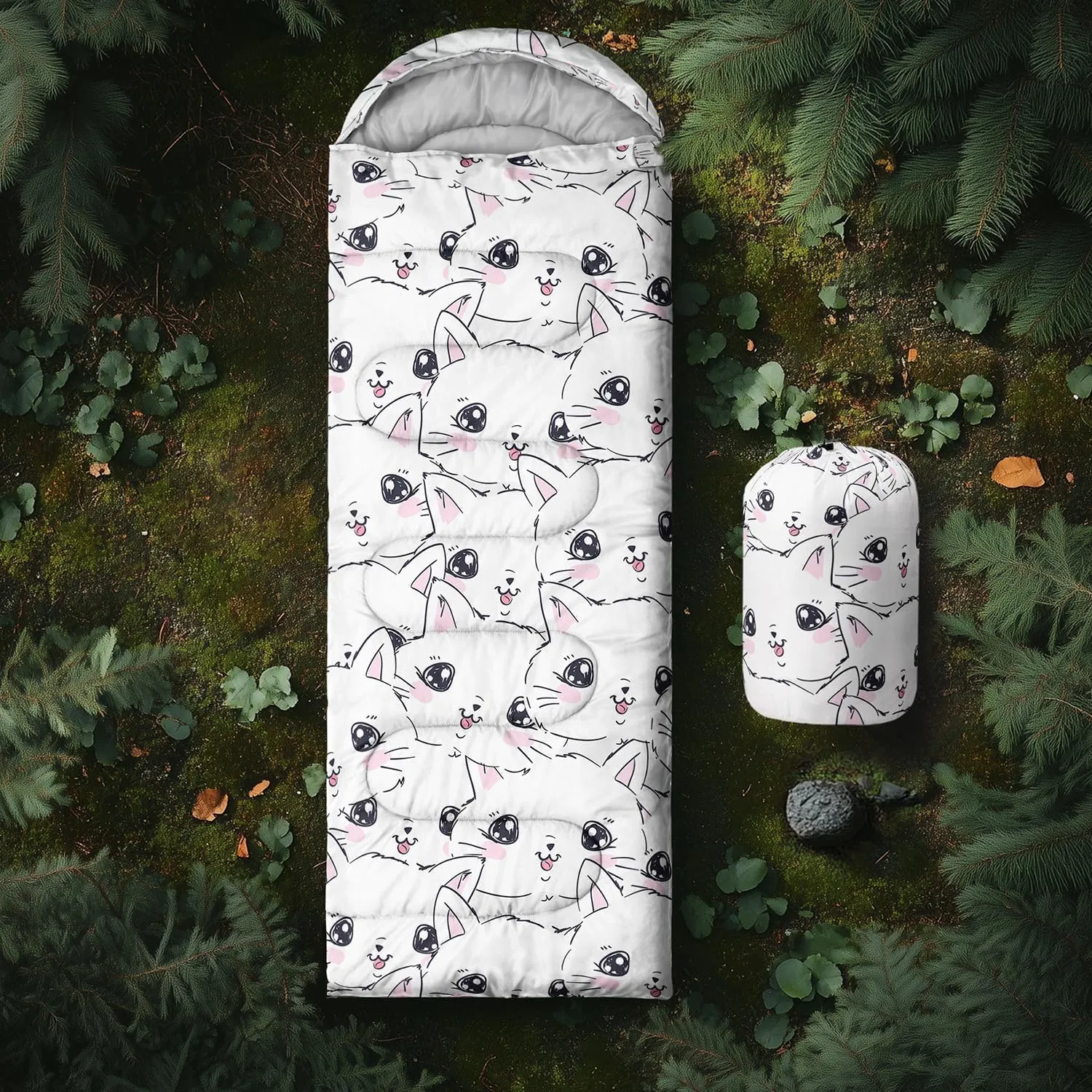 AILONEN Cartoon Camping Sleeping Bag for Boys Girls Adults,Lightweight & Waterproof,3 Season Warm & Cold Weather,Portable,Printed Sleeping Bag,Traveling,Camping,Hiking