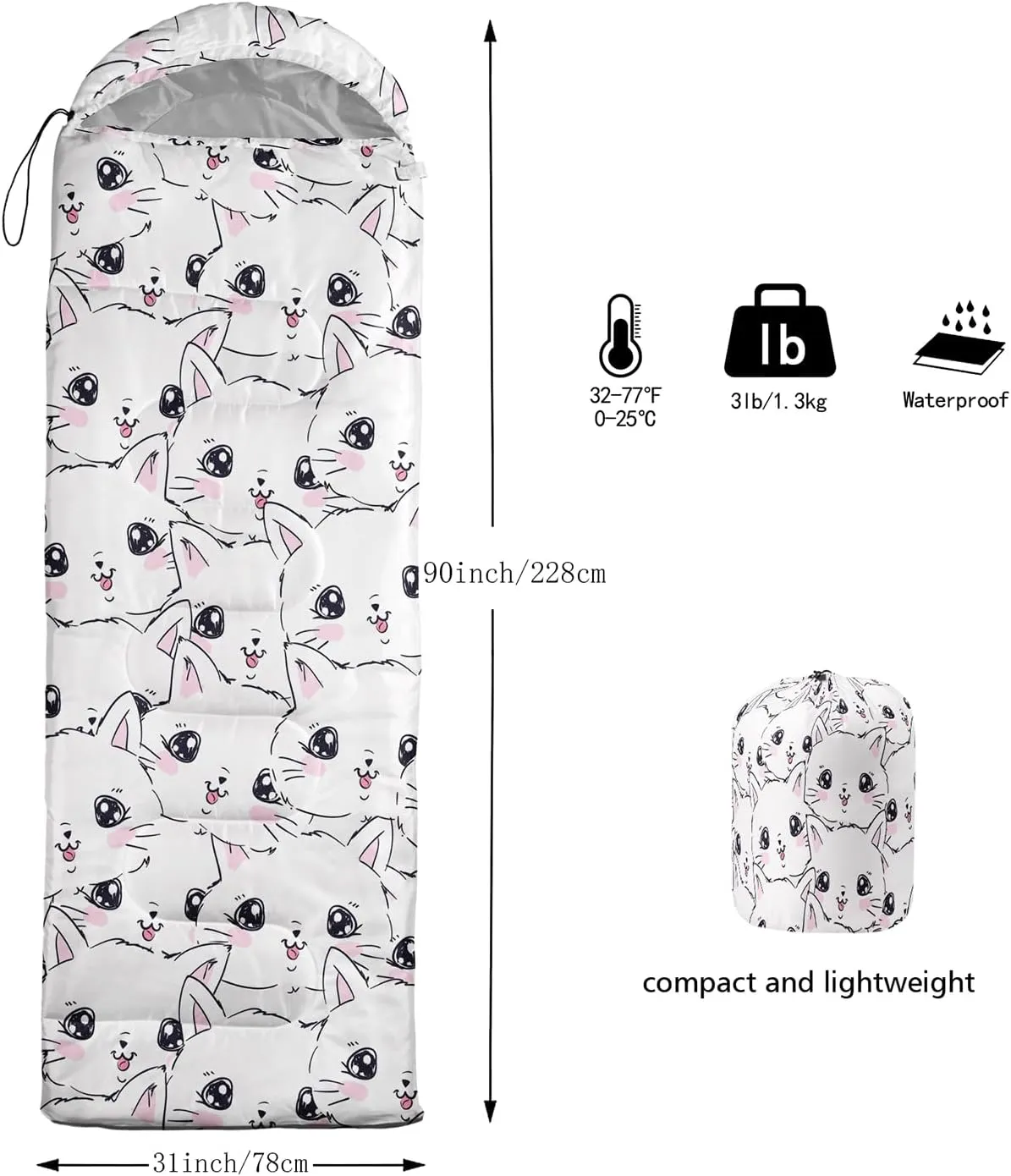AILONEN Cartoon Camping Sleeping Bag for Boys Girls Adults,Lightweight & Waterproof,3 Season Warm & Cold Weather,Portable,Printed Sleeping Bag,Traveling,Camping,Hiking