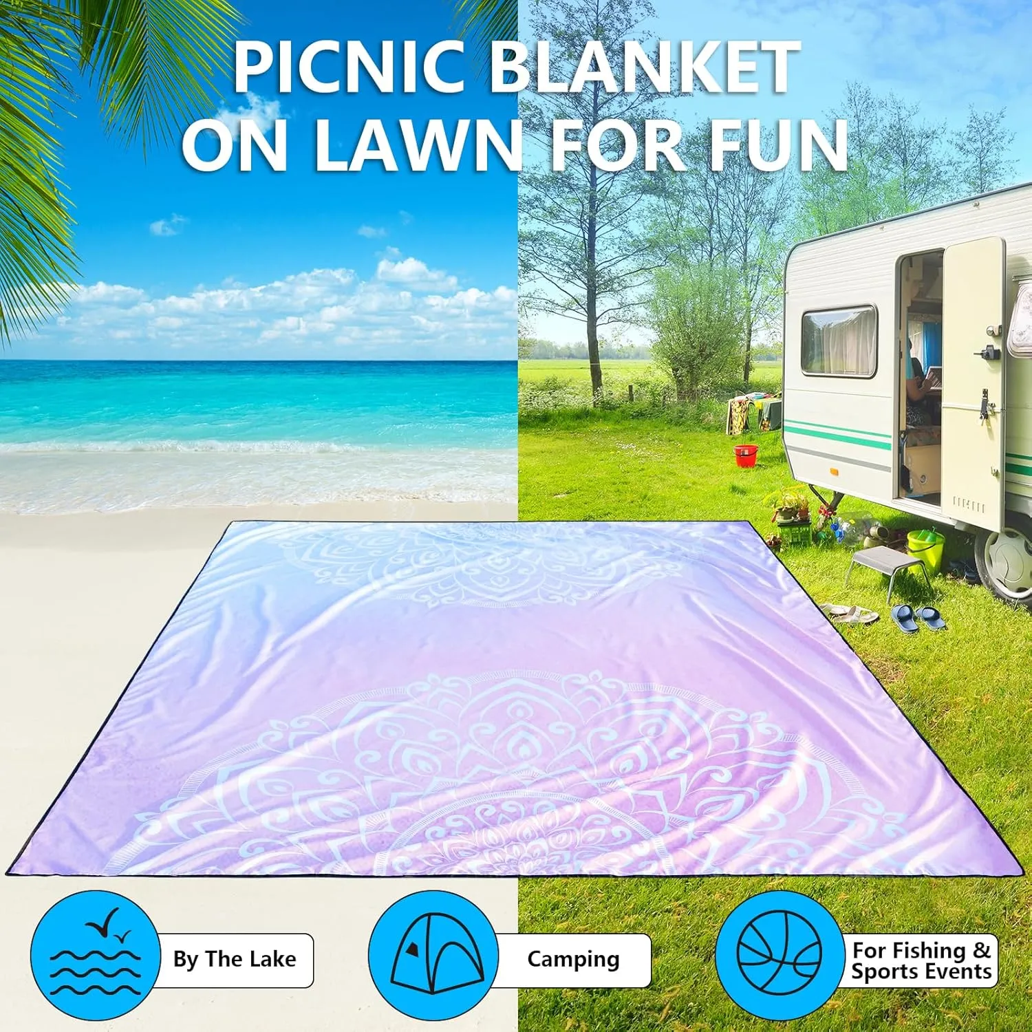 AISPARKY Beach Blanket Waterproof Sandproof, Oversized Large Beach Mat 79" X 83"/120"x108" for 1-8 Adults, Quick Drying&Compact&Lightweight, Picnic Mat Vacation Essentials for Beach Camping Travel