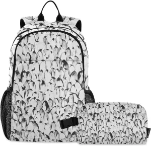 ALAZA Baby Emperor Penguin Backpack and Lunch Bag Set for Girls Boys Kids School Bag Bookbags Elementary Back Pack Casual Daypack