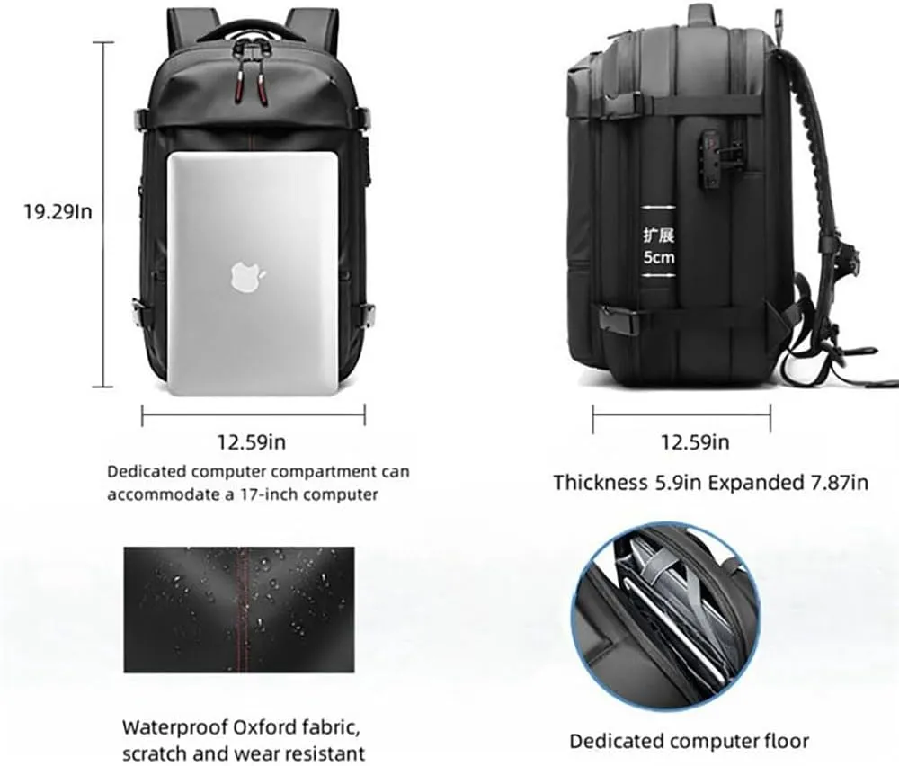 Alepeak Vacuum Backpack,60l Expandable Backpack,Large-Capacity Water Resistant Anti Theft Travel Backpack (grey)