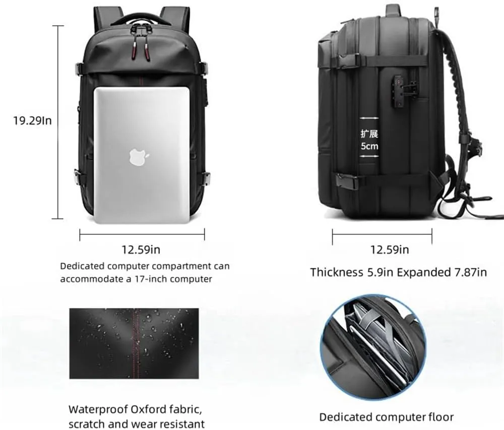 Alepeak Vacuum Backpack,60l Expandable Backpack,Large-Capacity Water Resistant Anti Theft Travel Backpack (grey)