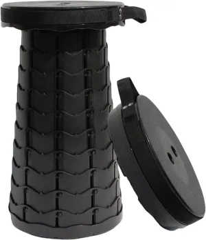 ALEVMOOM Upgraded Collapsible Stool Folding Stools for Adults with Cushion Retractable Telescoping Stool Portable Chair for Outdoor Camping Fishing Hiking BBQ with Bag&Carabiner (Nylon Black)
