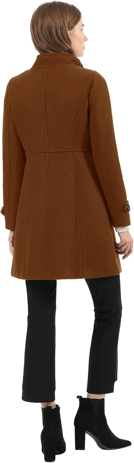 Allegra K Women's Stand Collar Double Breasted Slant Pockets Trendy Outwear Winter Coat