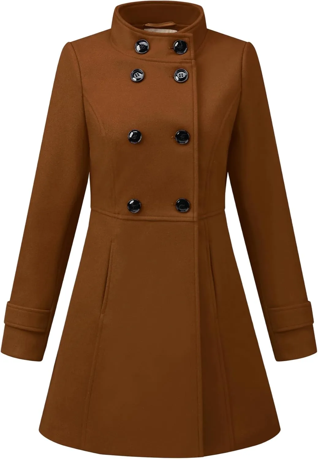 Allegra K Women's Stand Collar Double Breasted Slant Pockets Trendy Outwear Winter Coat