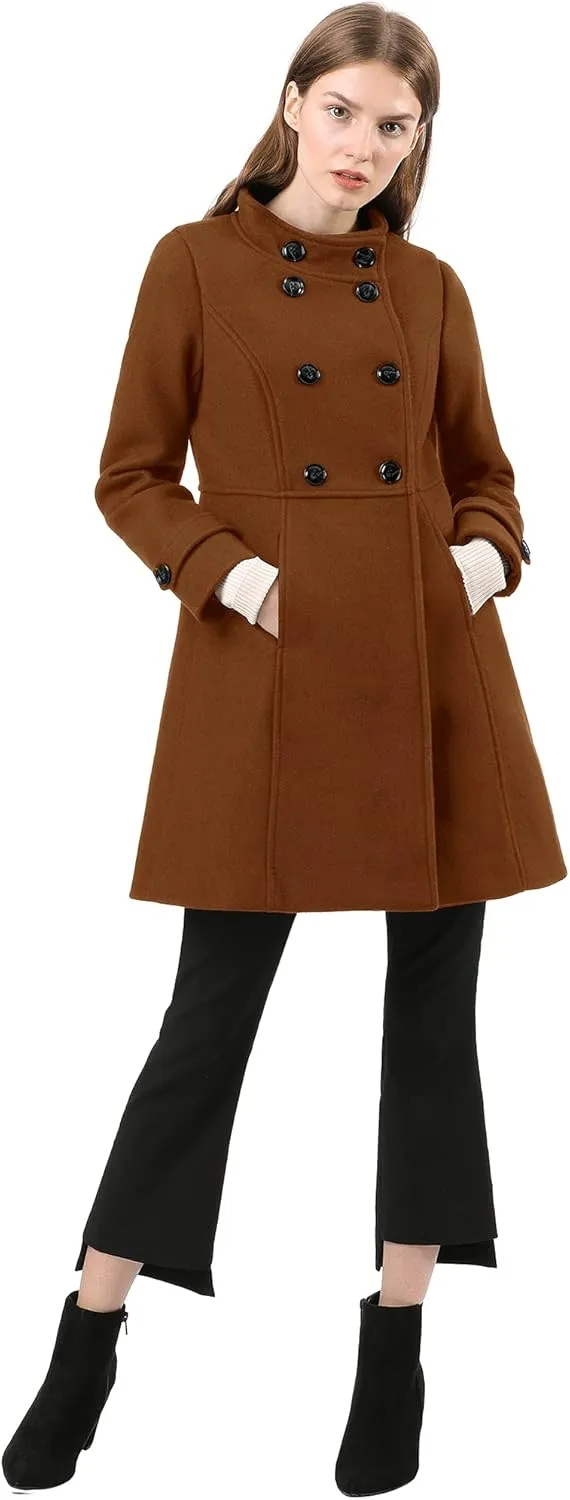 Allegra K Women's Stand Collar Double Breasted Slant Pockets Trendy Outwear Winter Coat