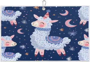 Alpaca Star Moon Golf Towel with Heavy Duty Carabiner Clip Quick Dry Ultra Absorbent Club Ball Cleaning Towel Golf Accessories for Men Women