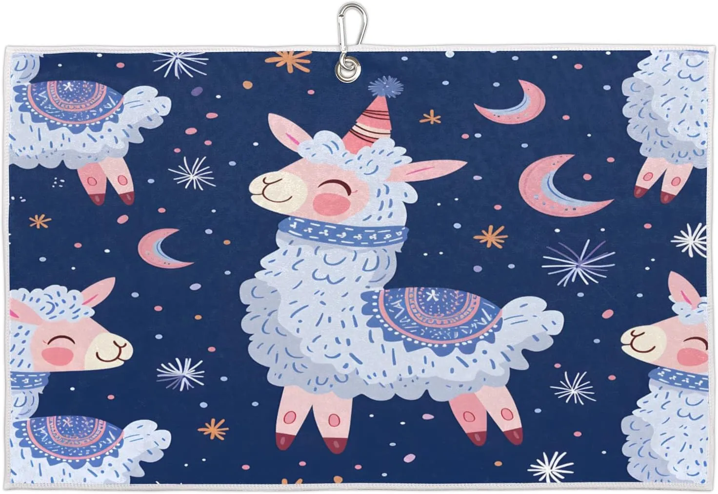 Alpaca Star Moon Golf Towel with Heavy Duty Carabiner Clip Quick Dry Ultra Absorbent Club Ball Cleaning Towel Golf Accessories for Men Women