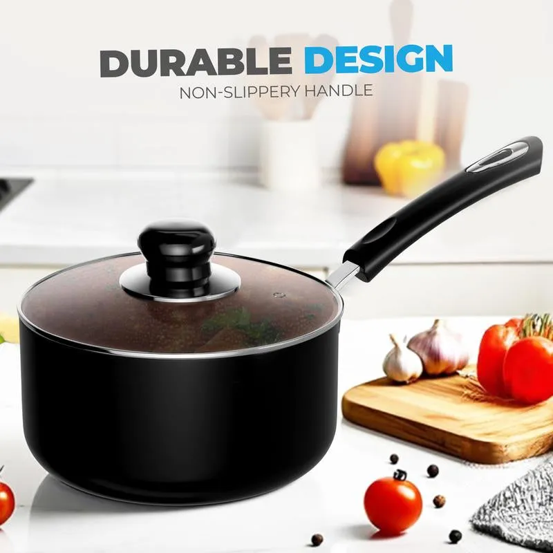 & Sophisticated Aluminium Saucepan Restaurant - Lid Multipurpose Nonstick with & | Kitchen Stock Pot Customer-first Glass Utopia Use Home Cookware 1QT 2QT for Set