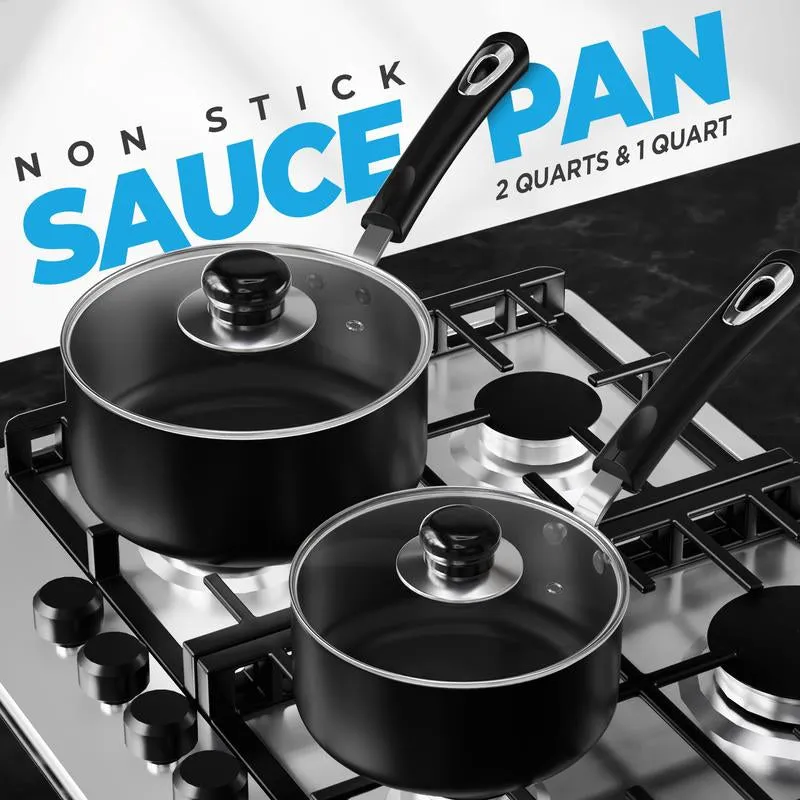 & Sophisticated Aluminium Saucepan Restaurant - Lid Multipurpose Nonstick with & | Kitchen Stock Pot Customer-first Glass Utopia Use Home Cookware 1QT 2QT for Set