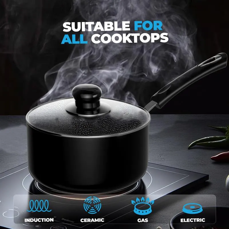 & Sophisticated Aluminium Saucepan Restaurant - Lid Multipurpose Nonstick with & | Kitchen Stock Pot Customer-first Glass Utopia Use Home Cookware 1QT 2QT for Set