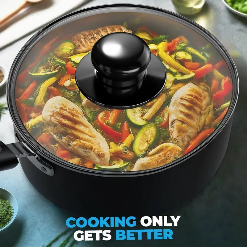 & Sophisticated Aluminium Saucepan Restaurant - Lid Multipurpose Nonstick with & | Kitchen Stock Pot Customer-first Glass Utopia Use Home Cookware 1QT 2QT for Set