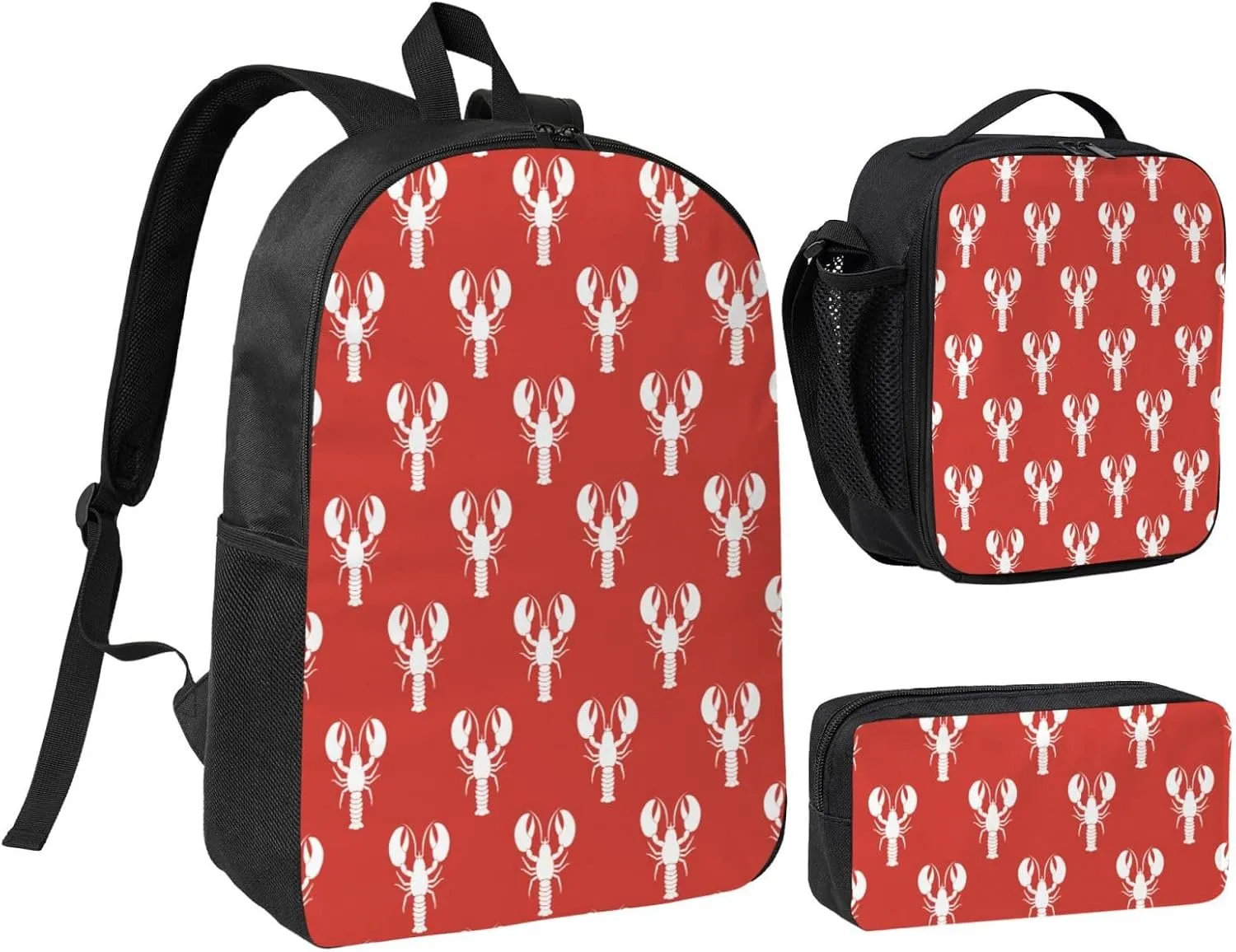 Animal Red Lobster Print Backpack Set Lightweight Laptop Backpack Lunch Bag with Pencil Case for Women Men Travel Work