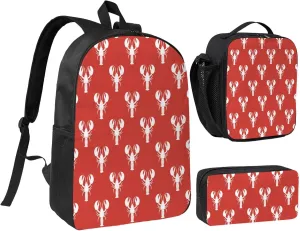 Animal Red Lobster Print Backpack Set Lightweight Laptop Backpack Lunch Bag with Pencil Case for Women Men Travel Work