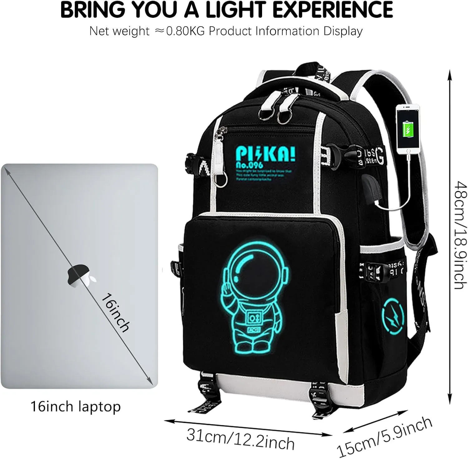 Anime Backpack Luminous Backpack.Cool Backpacks15.6 in Large capacity Laptopeight Backpack.with.Security Lock.Travel backpack.USB Port.Travel Backpack.Anti Theft Backpack.Cool Backpack