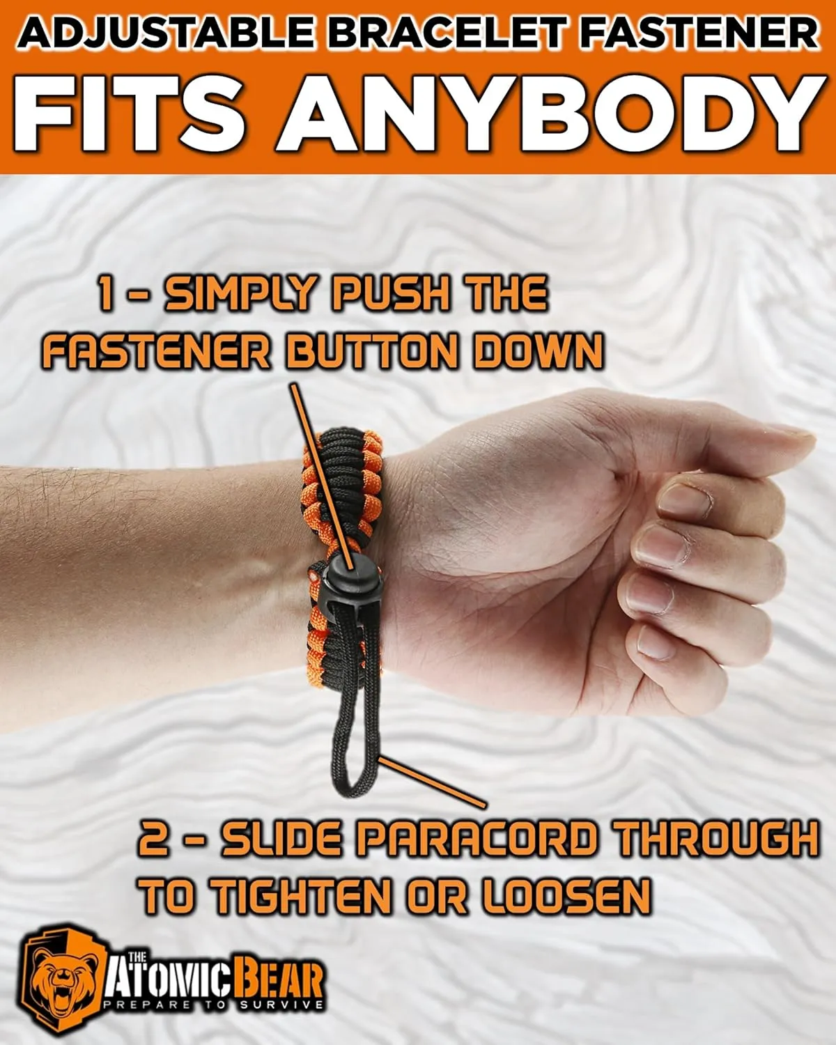 Atomic Bear Paracord Bracelet (2 Pack) - Adjustable - Fire Starter - Loud Whistle - Perfect for Hiking, Camping, Fishing and Hunting - Black & Black Orange
