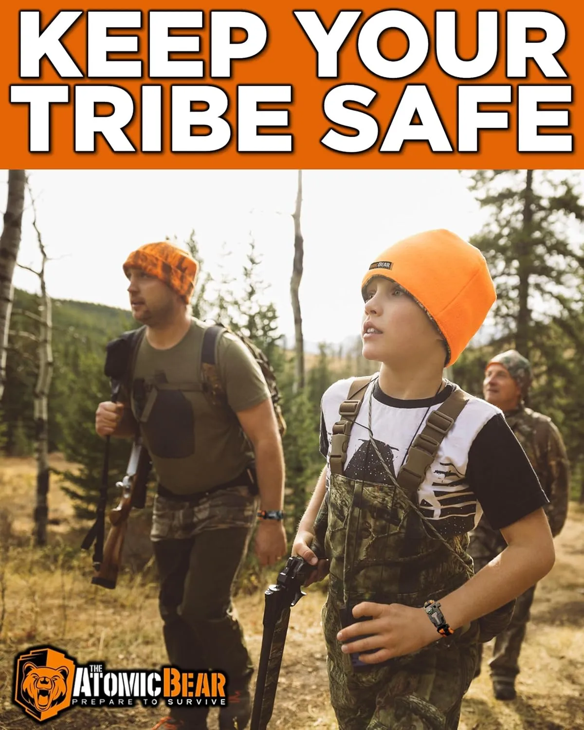 Atomic Bear Paracord Bracelet (2 Pack) - Adjustable - Fire Starter - Loud Whistle - Perfect for Hiking, Camping, Fishing and Hunting - Black & Black Orange