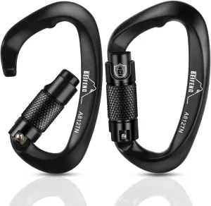 Auto Locking Climbing Carabiner, 25KN Black Twist Lock Heavy Duty D-Type Carabiner, UIAA Certified for Climbing, Rappelling, Rescue, Hammock, Swing