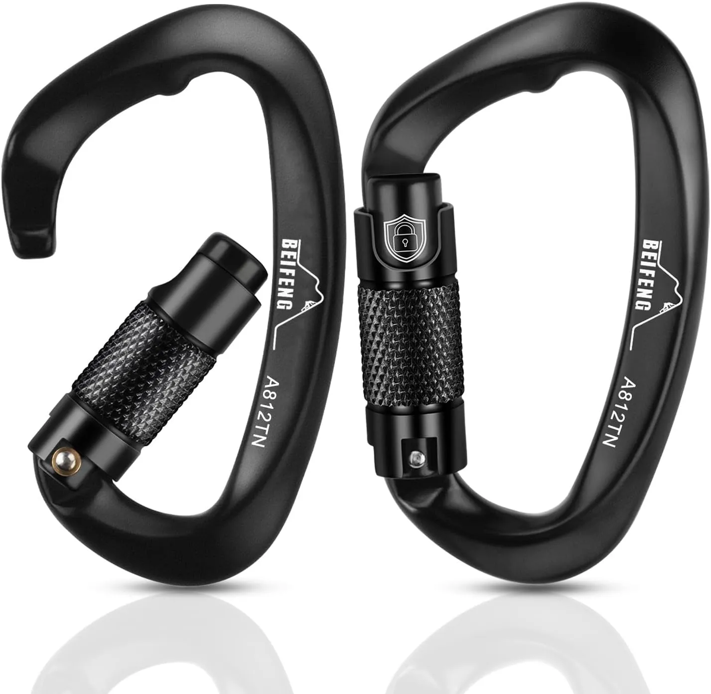 Auto Locking Climbing Carabiner, 25KN Black Twist Lock Heavy Duty D-Type Carabiner, UIAA Certified for Climbing, Rappelling, Rescue, Hammock, Swing