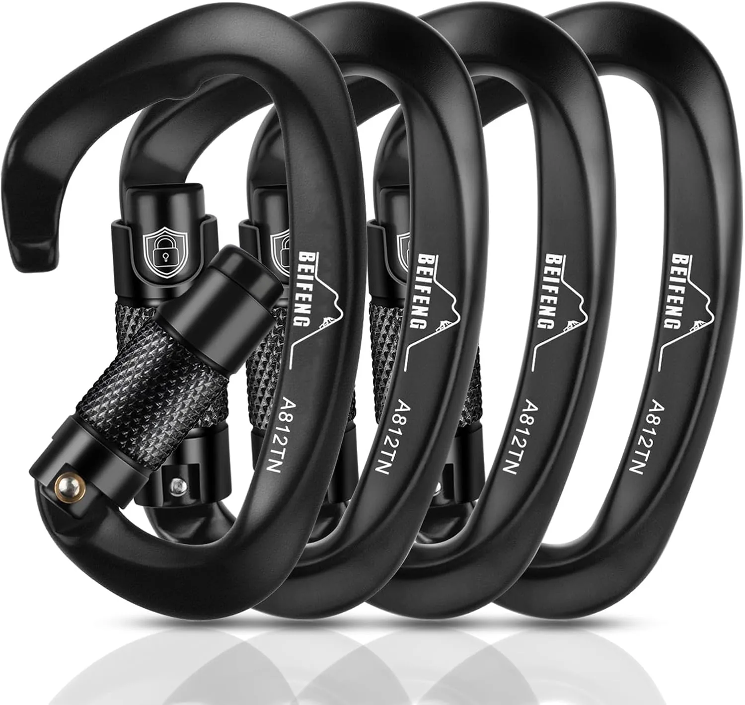 Auto Locking Climbing Carabiner, 25KN Black Twist Lock Heavy Duty D-Type Carabiner, UIAA Certified for Climbing, Rappelling, Rescue, Hammock, Swing