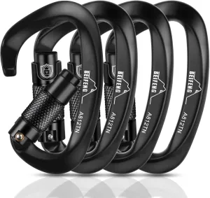 Auto Locking Climbing Carabiner, 25KN Black Twist Lock Heavy Duty D-Type Carabiner, UIAA Certified for Climbing, Rappelling, Rescue, Hammock, Swing